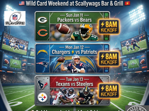 🏈 NFL Wild Card Weekend: Mornings Done Right at Scallywags! 🇺🇸🍳January 11-15 2026