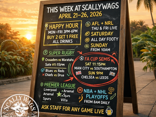 ๐โฝ๐๐ Live Sport This Week at Scallywags | April 21โ26, 2026ย ๐ป๐ฅ