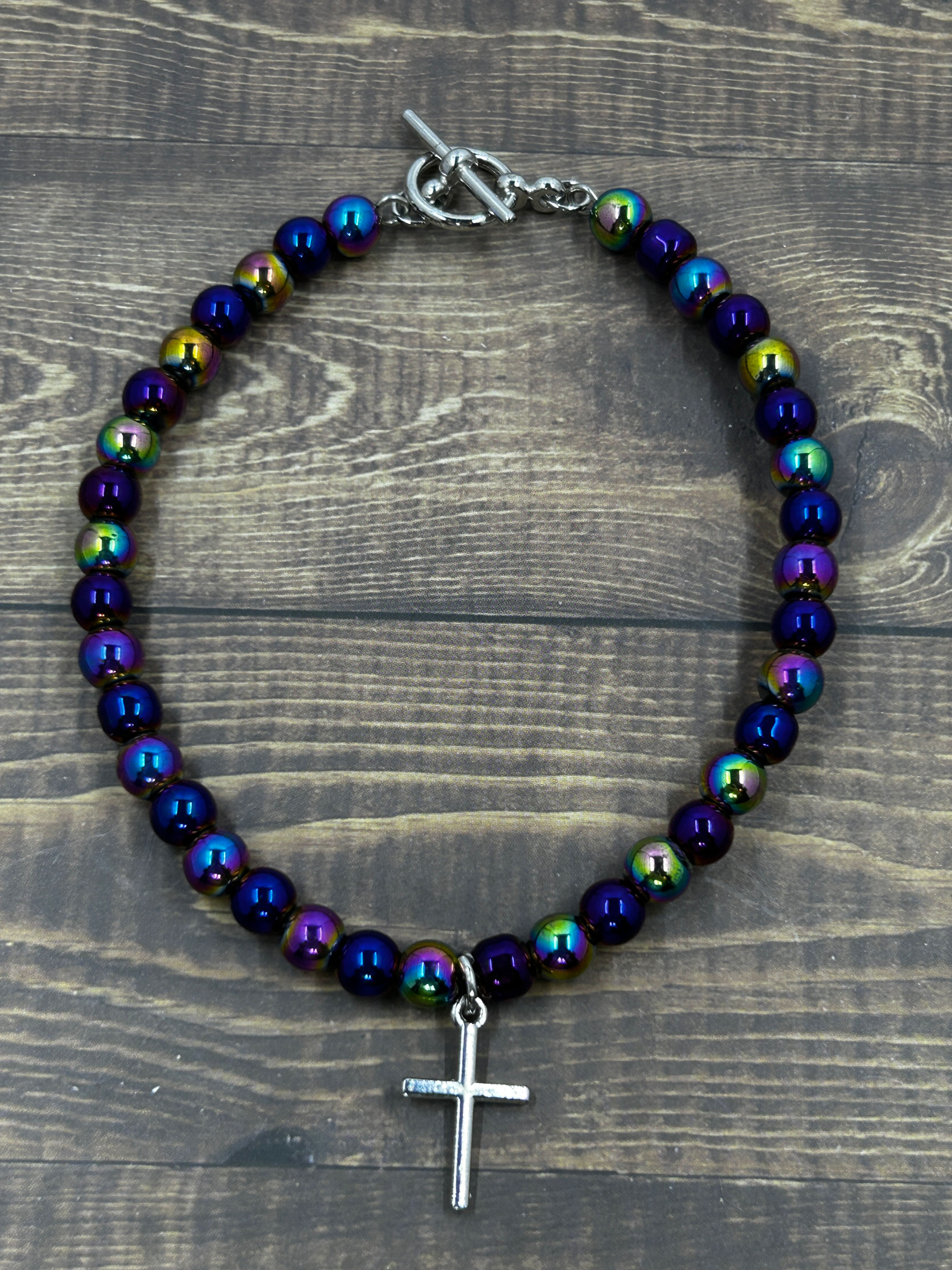 Metallic Rainbow Cross Bracelet