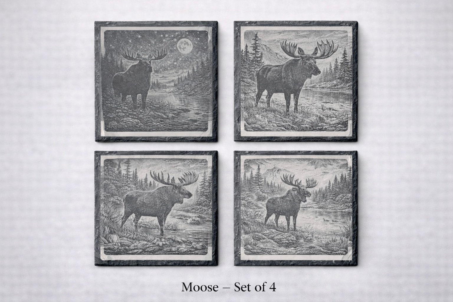 Wildlife set of 4 slate coasters with metal holder