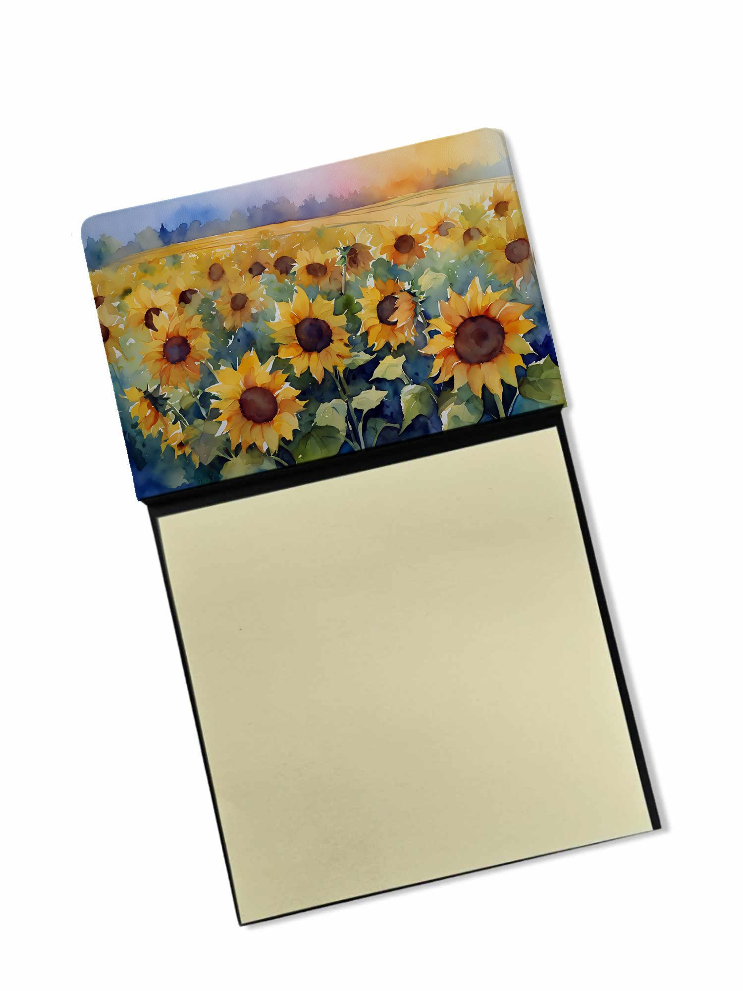 NEW Sunflowers in Watercolor Sticky Note Holder Refillable Dispenser Self-Sticky