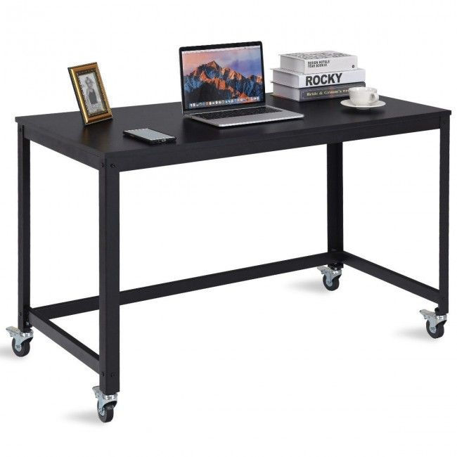 Thumbnail: Wood Top Metal Frame Rolling Computer Desk Laptop Table