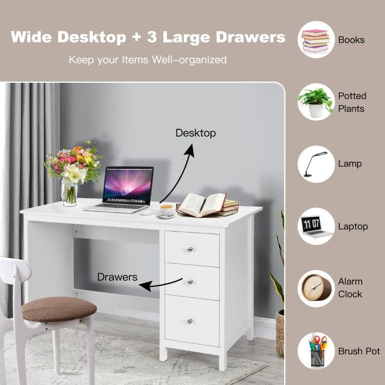 Thumbnail: 3-Drawer Home Office Study Computer Desk with Spacious Desktop