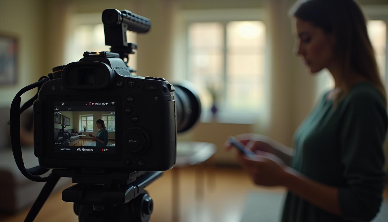 Close-up view of a camera filming a storytelling scene