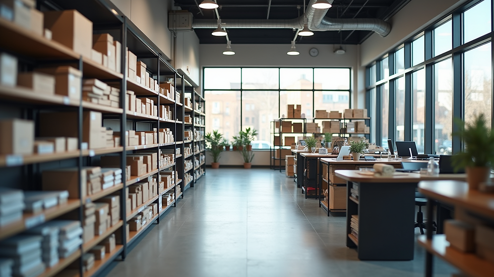 Eye-level view of a modern office supply store interior