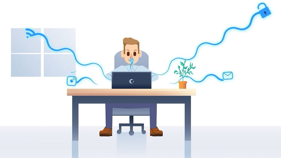 medewerker achter zijn computer, die digitaal wordt aangevallen