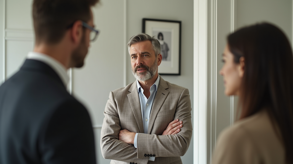 Eye-level view of a realtor showing a house to a client