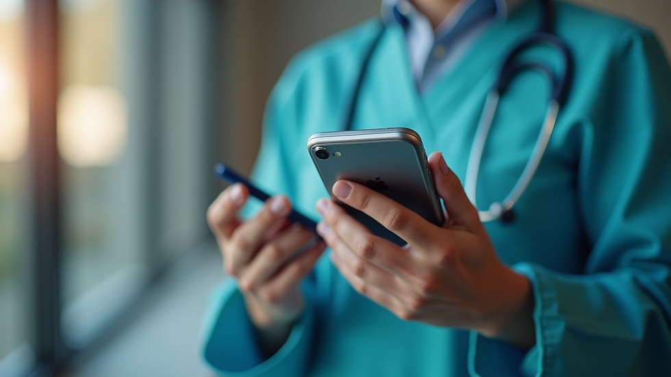 Eye-level view of a patient using a mobile health application