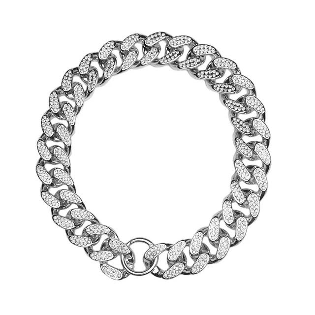 Thumbnail: Plastic Rhinestone Dog Collar Luxury Golden Chain for French Bulldog Ornaments N