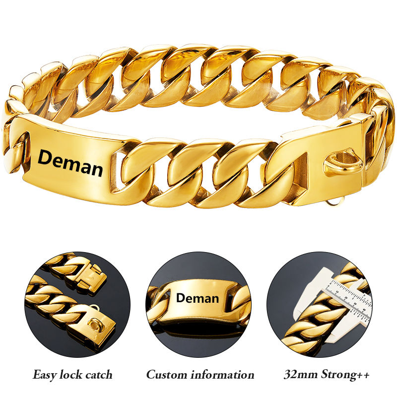 Thumbnail: Engrave Dog Name 32mm Width Strong Metal Chain Dog Collars Stainless Steel Choke