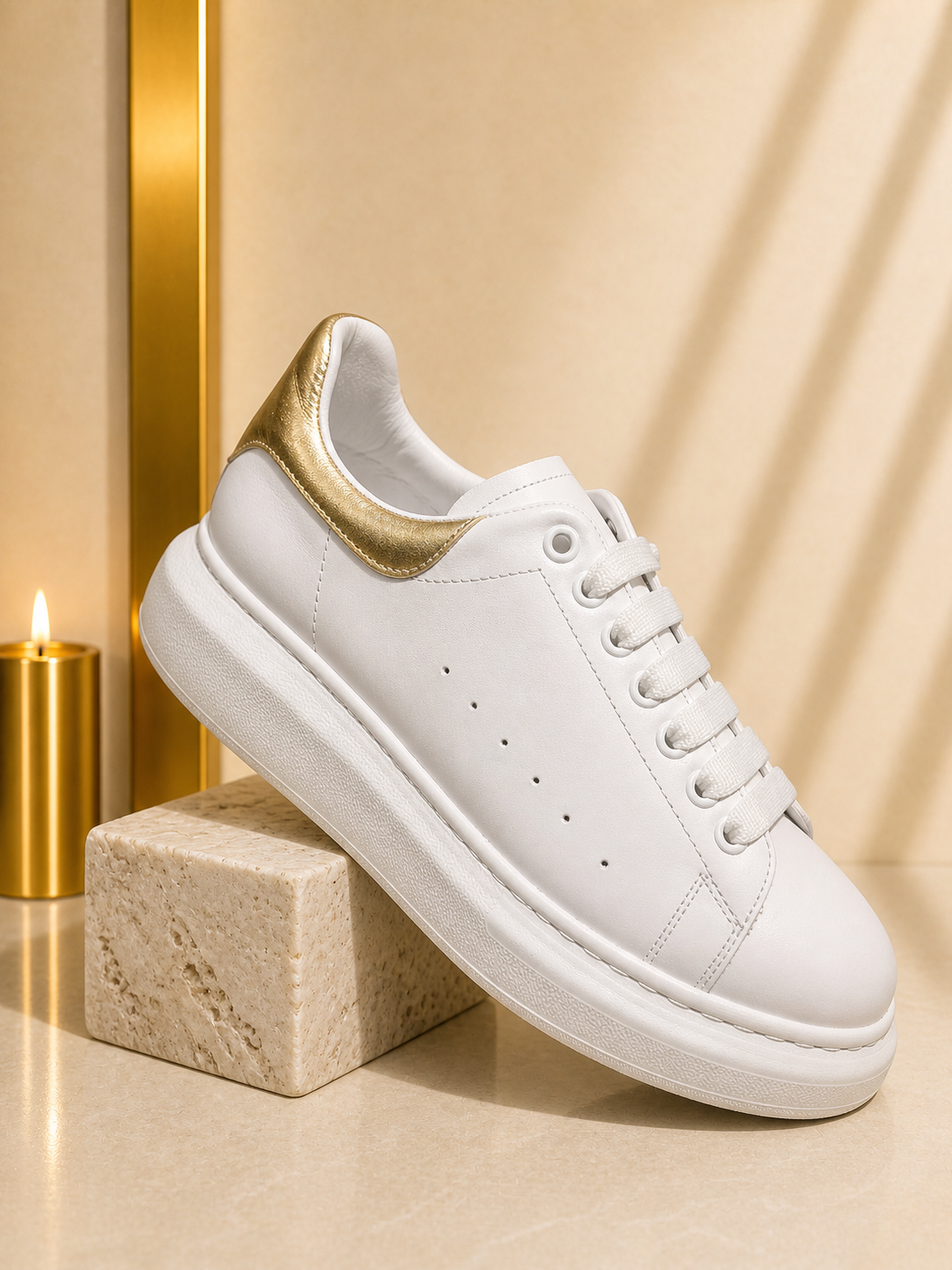 Pantofi Piele Albi Auriu