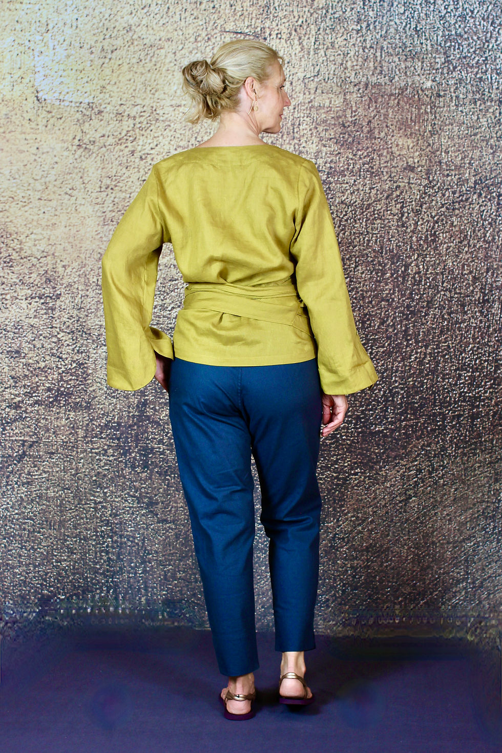 Thumbnail: Kasugai: Cross Over Linen Jacket with contrast facings