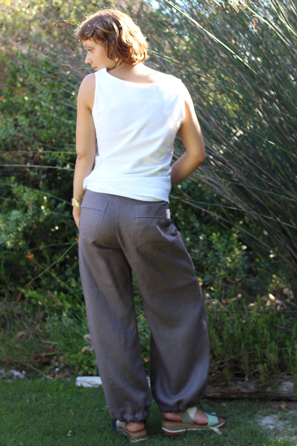 Thumbnail: India: Pure Linen pleated wide leg pants with belt