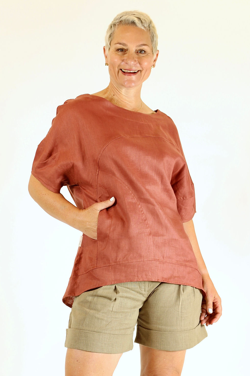 Thumbnail: Robyn:Boat Neck Loose linen top with rounded sleeves