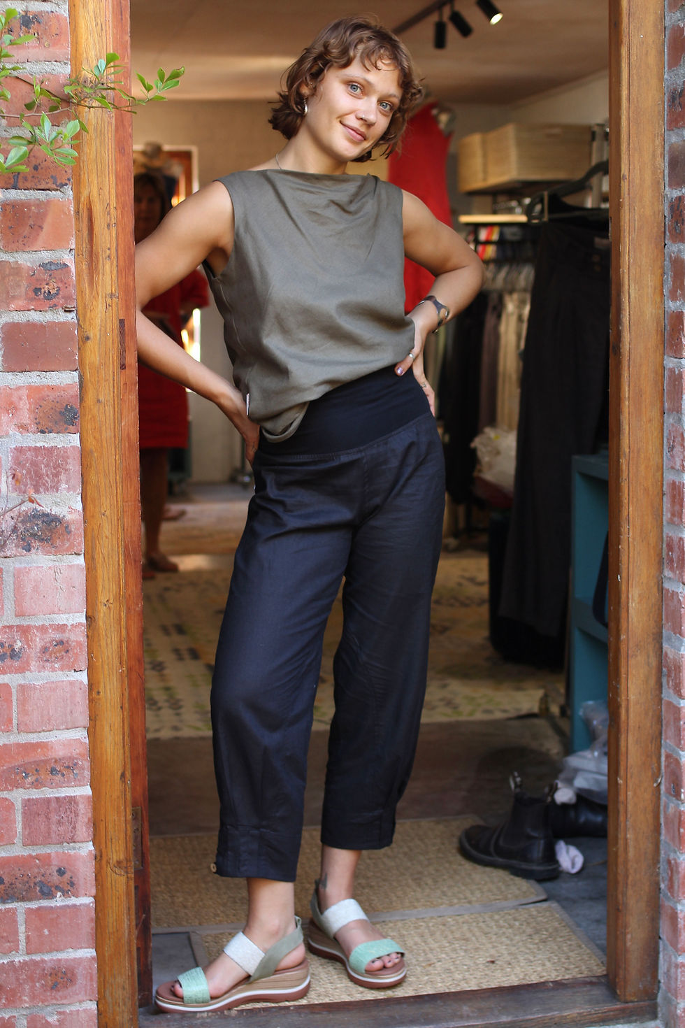 Thumbnail: KathyH: 3/4 Ankle Pleat Pants in Hemp/Organic Cotton