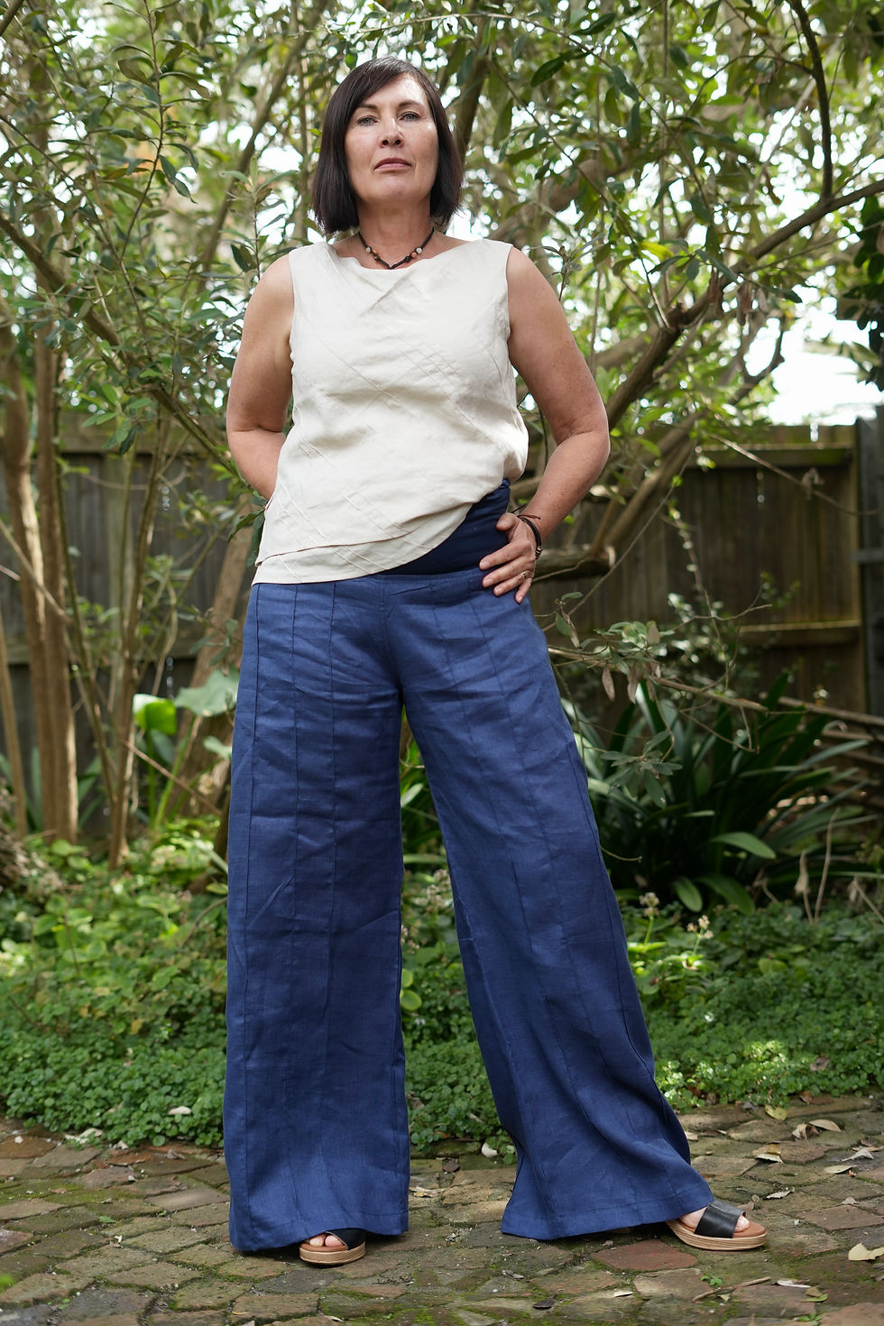 Thumbnail: Serai: Wide Pin Tucked Linen Pants