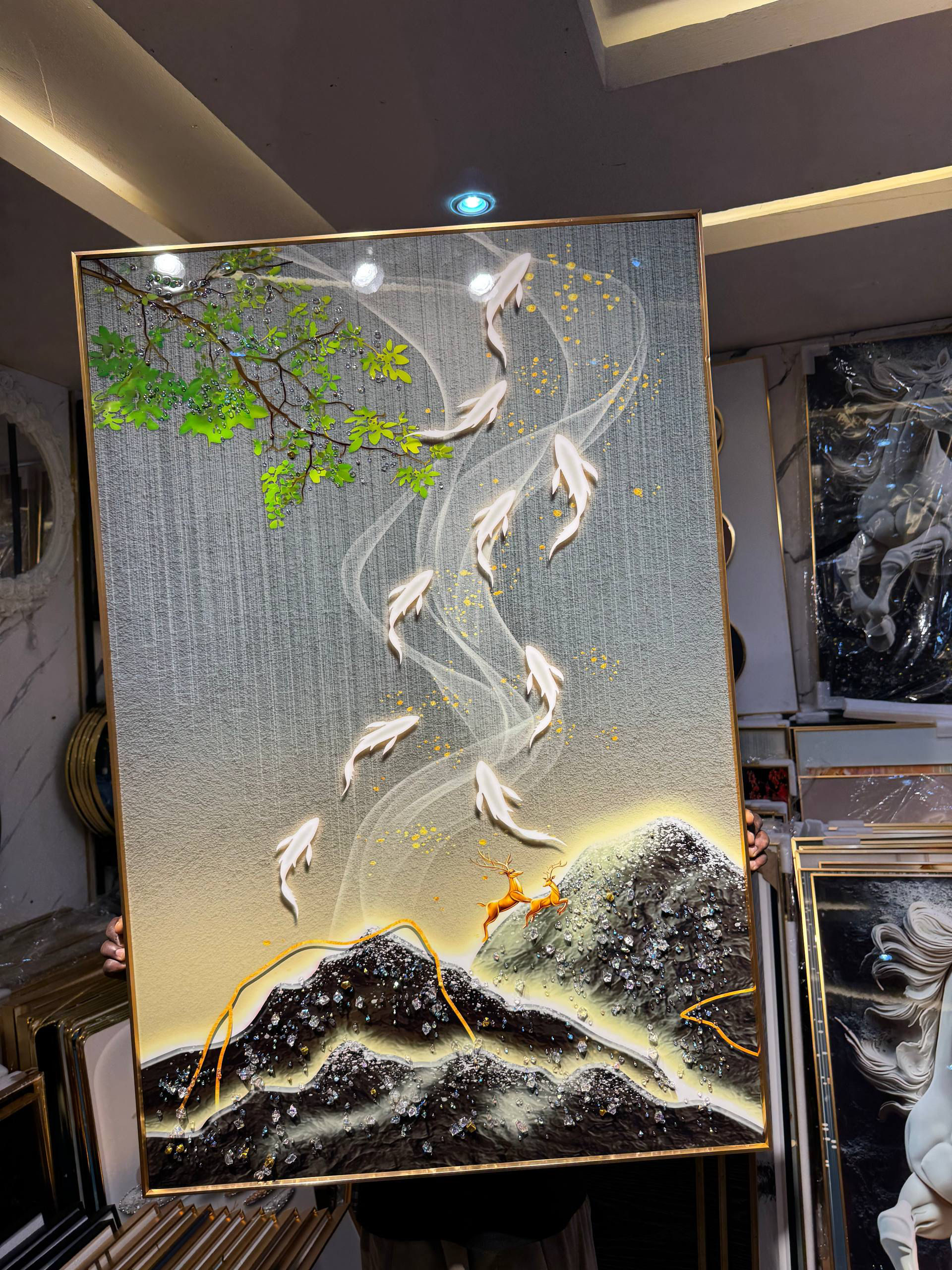 Giant size Crystal Wall Acrylic Painting/stoned Art Frame
