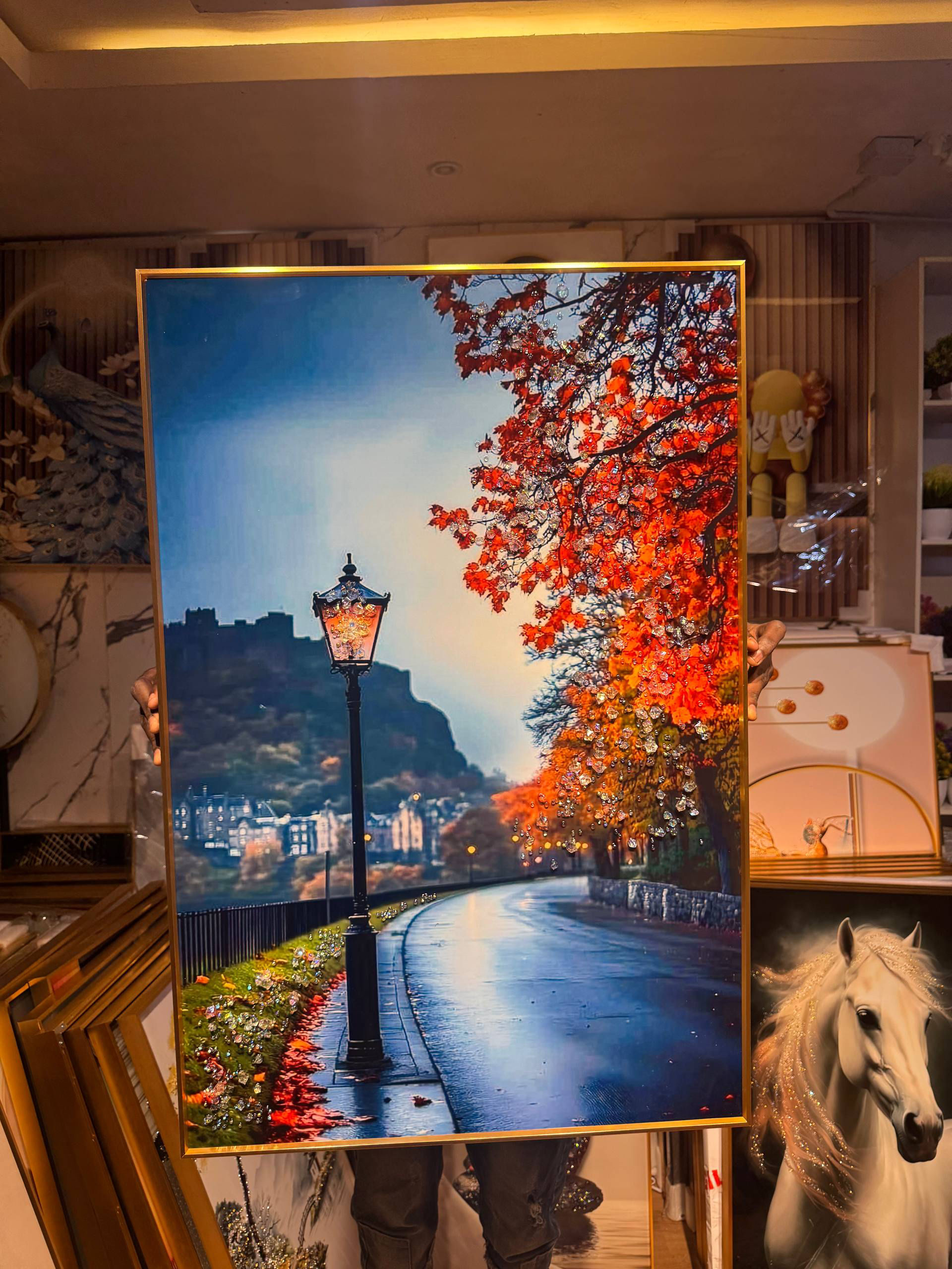 Luxury Crystal Wall Acrylic Painting/stoned Art Frame