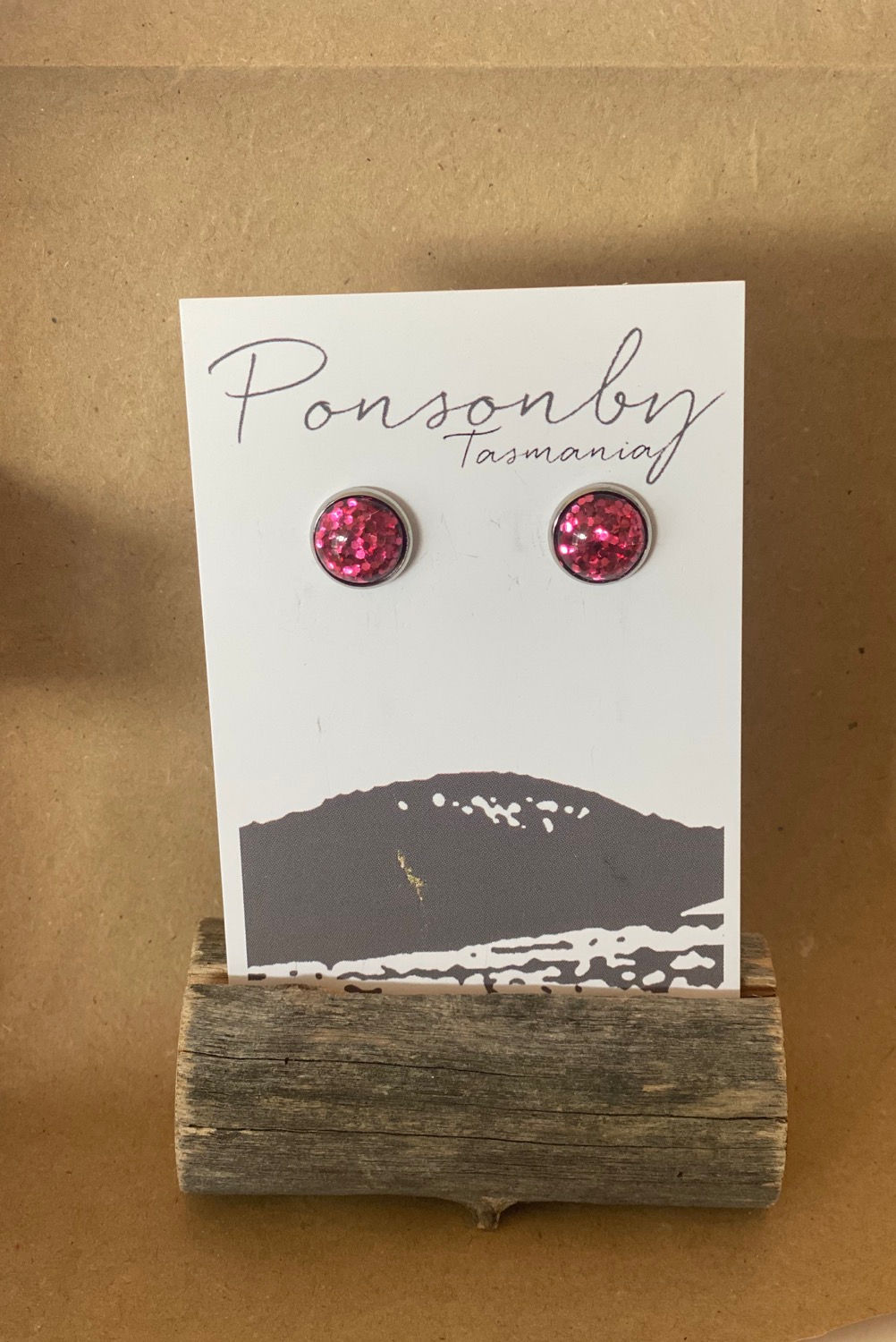 Handmade Studs - Sparkly Pink in silver 