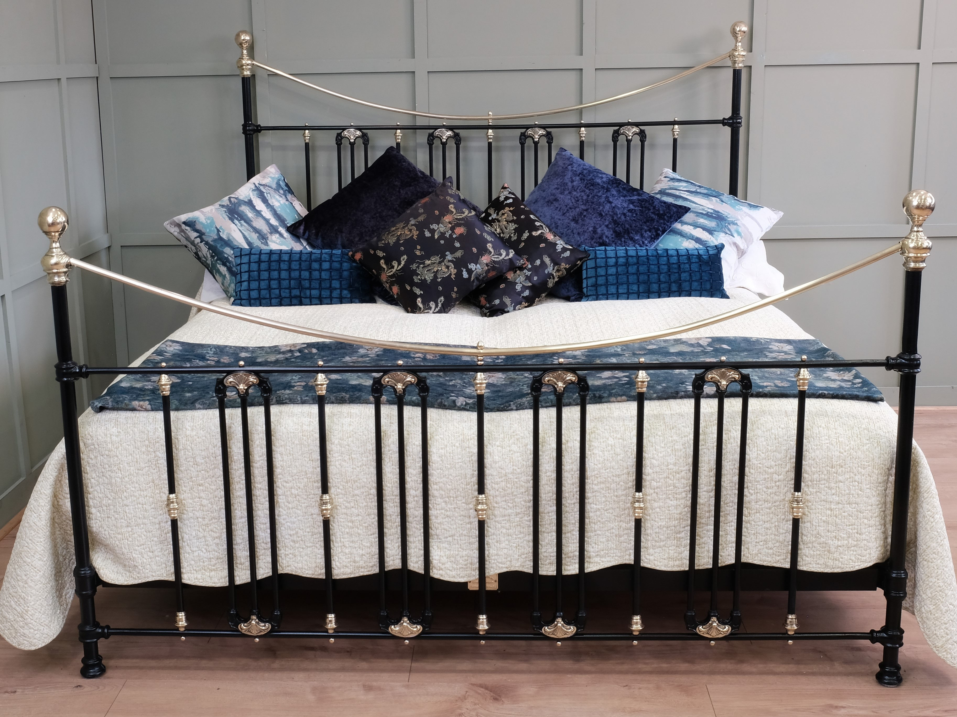 Antique French Superking (6'/180cm) brass and iron bed