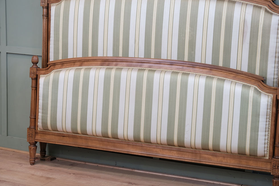 Thumbnail: Antique French Kingsize Upholstered Bed with Decorative Columns