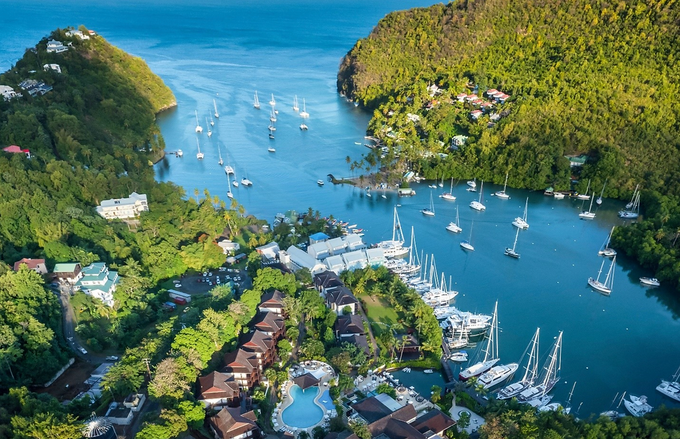 arigot Bay St Lucia - luxury Caribbean yacht anchorage with marina and resort facilities, premium yacht charter destination