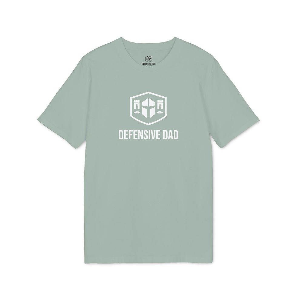 Thumbnail: Defensive Dad T-Shirt — Minimal Cross Logo Tee for Protective Fathers