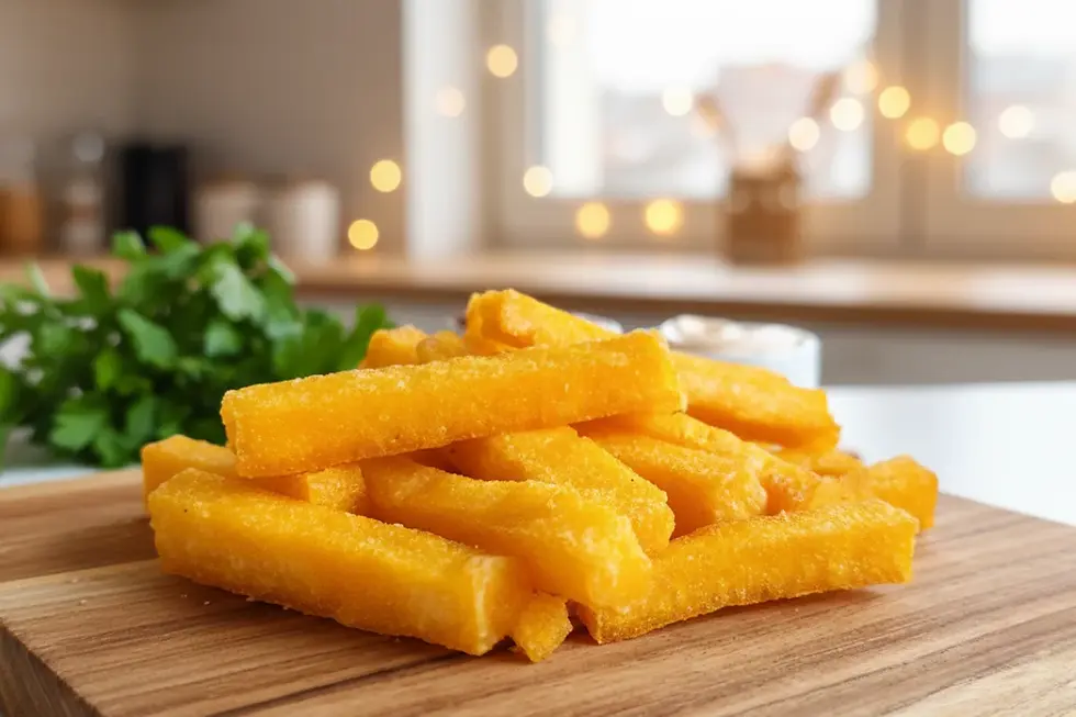 Prato de polenta frita palito dourada e crocante da Momil Alimentos.