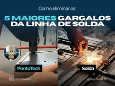 Gargalos na linha de solda: título sobre os 5 gargalos ao lado do corte transversal em cogumelo do ponto PontoTech por conformação MECÂNICA a frio.