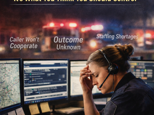 911 dispatcher experiencing burnout and mental overload during shift