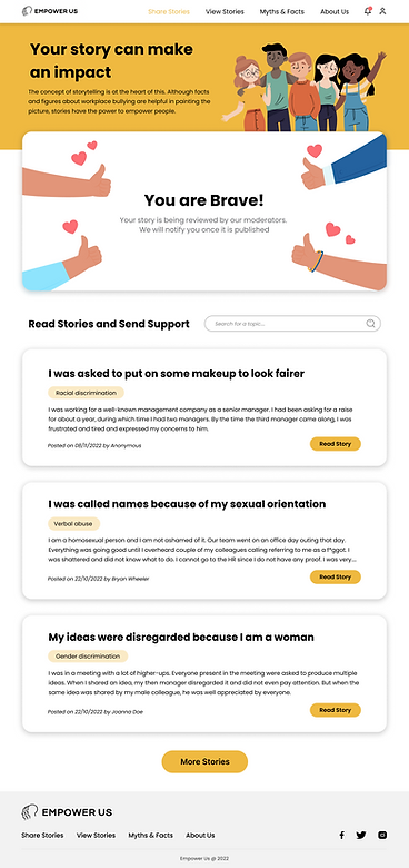 Screen showing the state after the story is published. Recommended stories are displayed