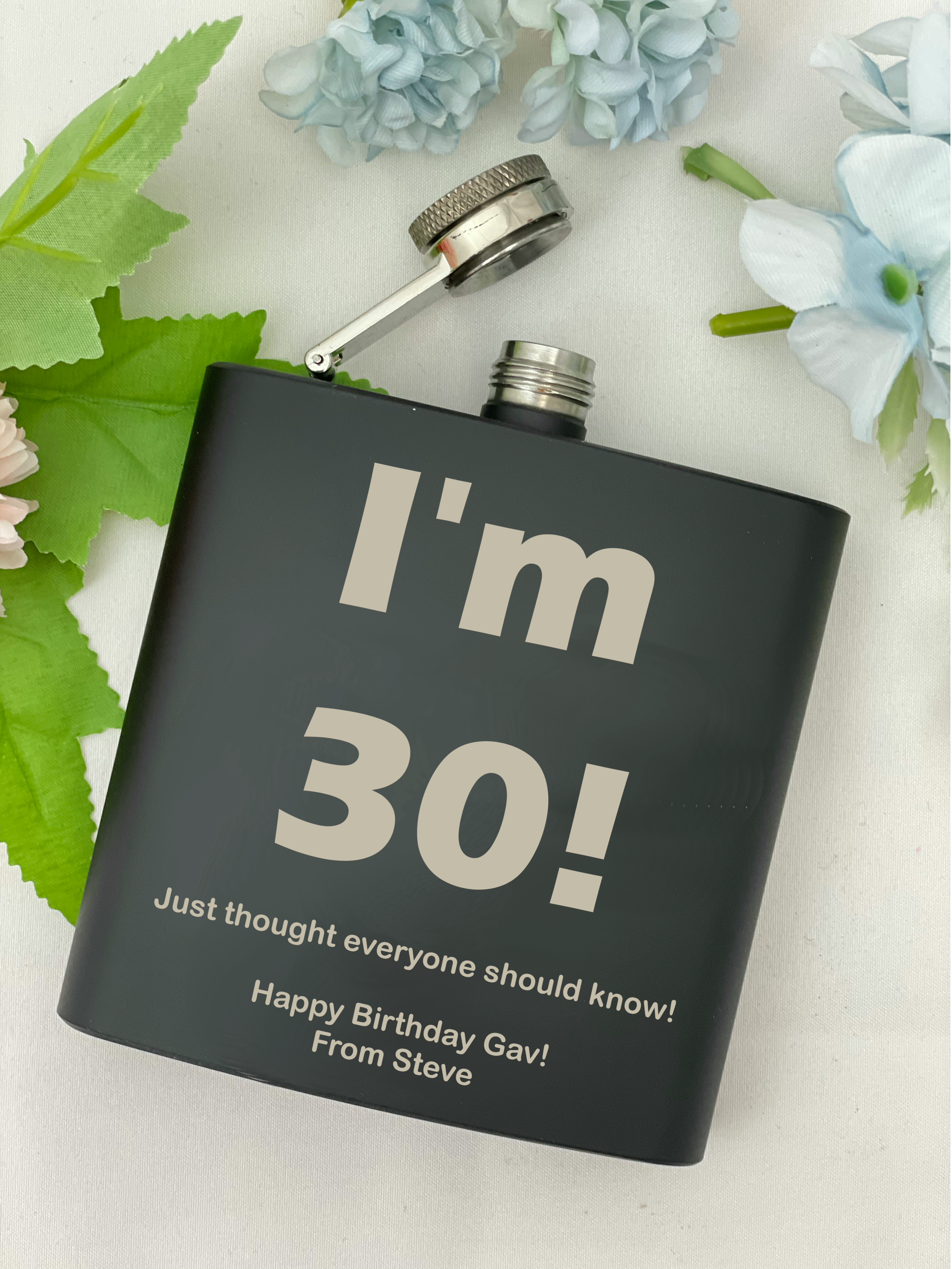 Black Shout Your Age Out Hip Flask