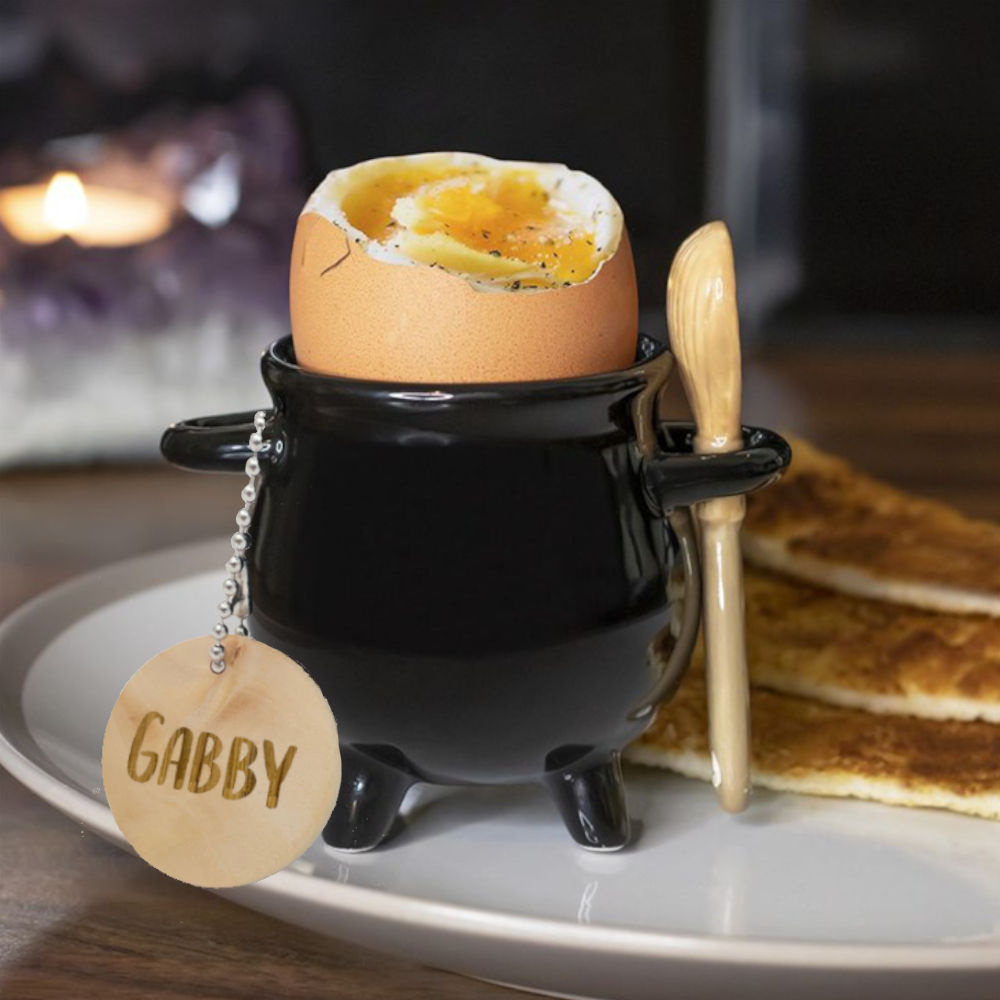 Witches Cauldron Egg Cup with Broom Spoon
