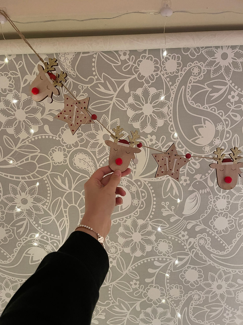 Wooden Reindeer and Star Garland with Personalised Gift Bag