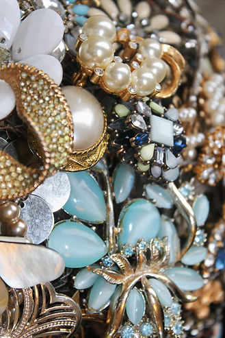 Close up of brooches in a bouquet
