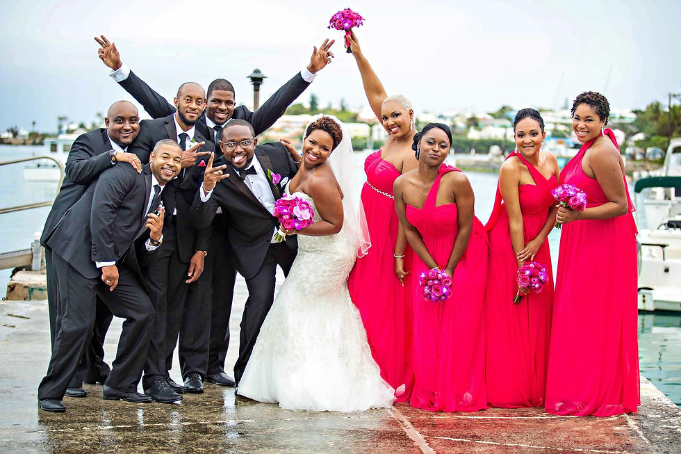 Wedding party celebrating at Bermuda destination wedding