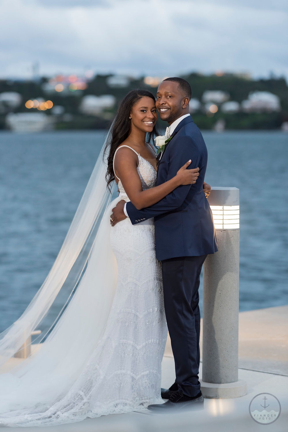 Bride and groom celebrating destination wedding in Bermuda