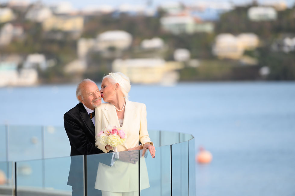 Bride and groom celebrating destination wedding in Bermuda
