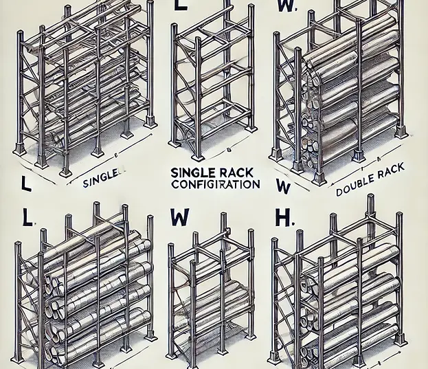DALL·E 2024-12-12 15.53.14 - An isometric line drawing of industrial pipe racks in three c