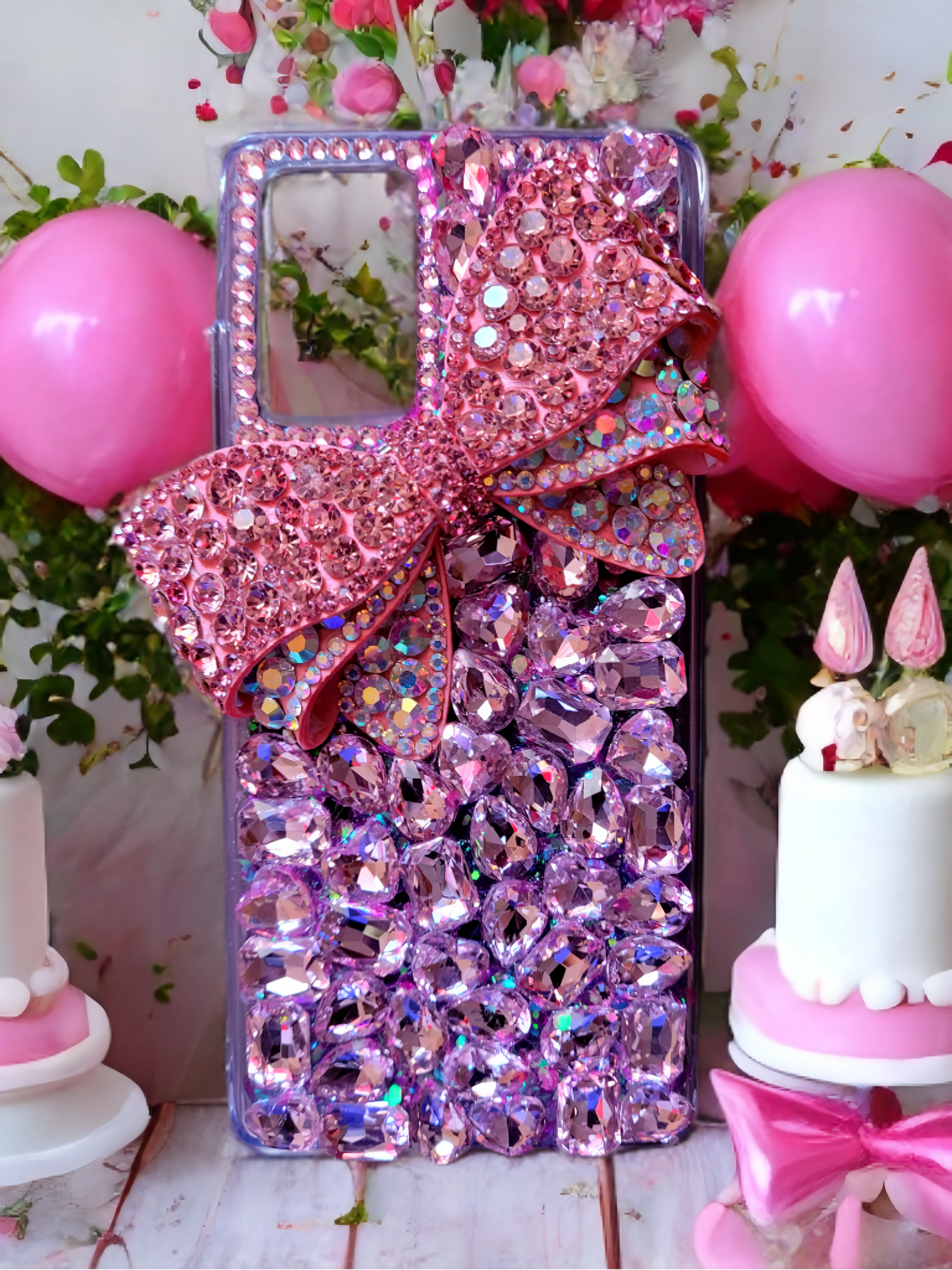 "Birthday Vibes" Pink Crystal Phone Case With Bow