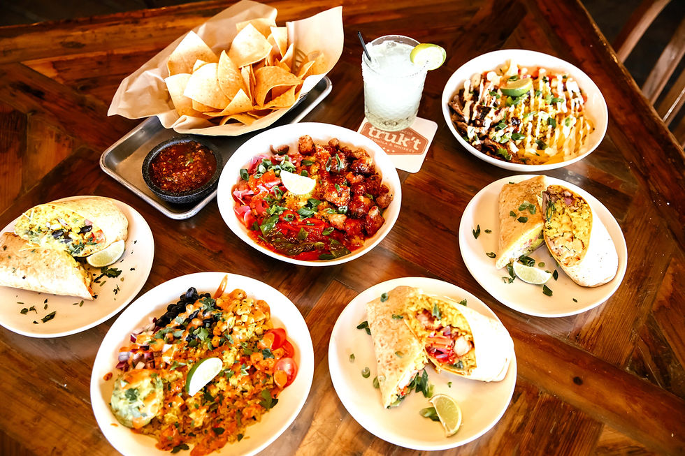 layout of burritos and burrito bowls