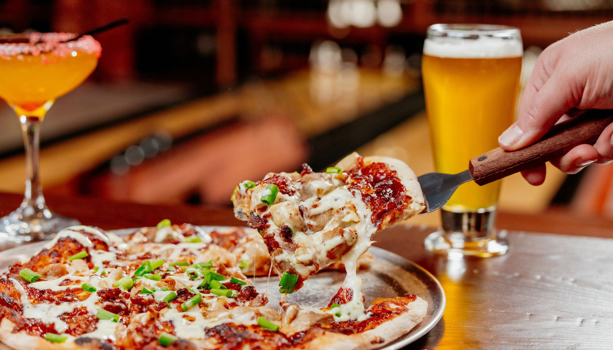 pizza and drinks