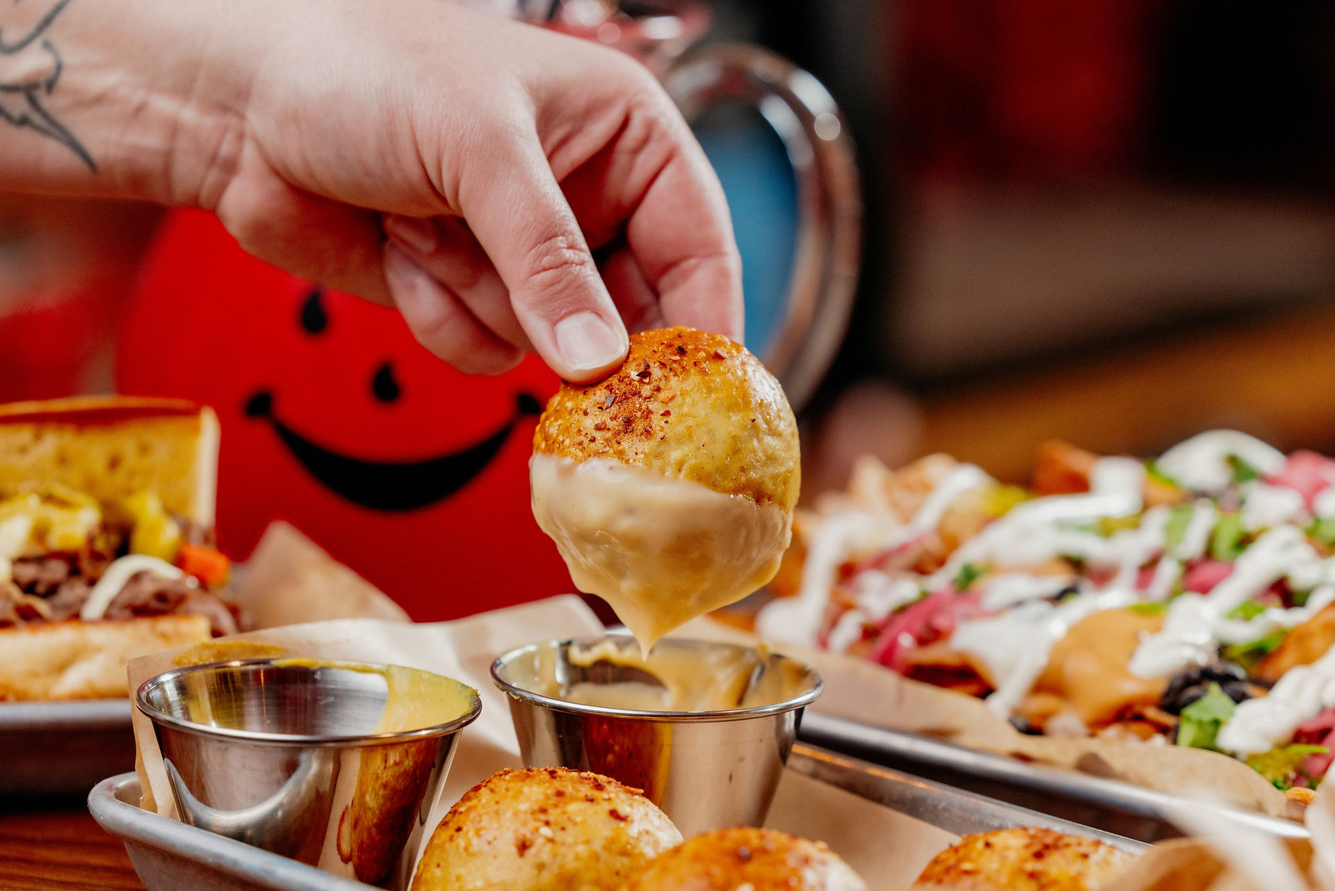 dipping a gutterball in cheese
