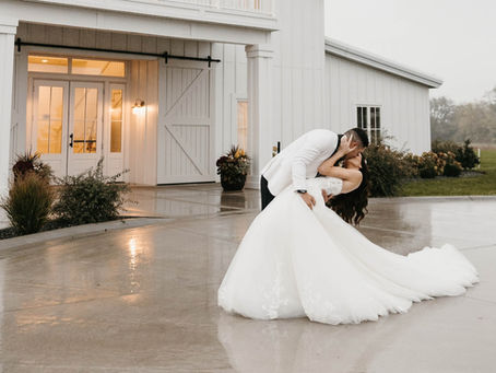 Bride and groom kissing