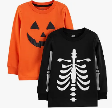 Simple Joys by Carter's Baby 2-Pack Halloween Pumpkin Print/Skeleton Long-Sleeve Tees