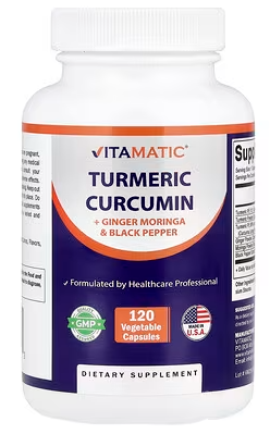 Vitamatic, Turmeric Curcumin + Ginger Moringa & Black Pepper, 120 Vegetable Capsules