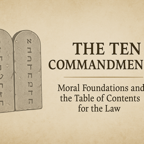 The Ten Commandments: Moral Foundations and the Table of Contents for the Law. The Ten Commandments (עֲשֶׂרֶת הַדִּבְּרוֹת / aseret ha-dibrot, “ten words”) stand at the center of the Sinai covenant (Exodus 20; Deuteronomy 5). Delivered by God Himself with thunder and fire, they form both a summary and a table of contents for the broader Law of Moses.