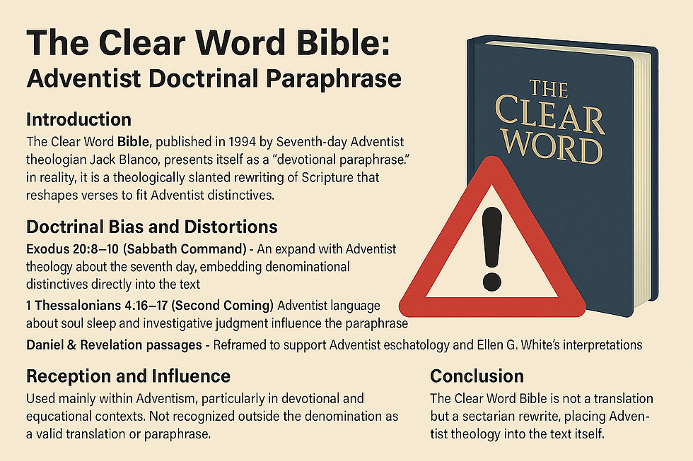 The Clear Word Bible: An Adventist Doctrinal Paraphrase