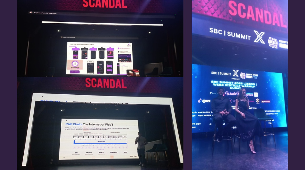 DJaayz by Cathy Guetta presentation, PWR Chain Presentation, and Joud Alimam and Anna Tutova on EcoX SBC Summit Web3 Warmup Up Night Stage at Scandal Dubai