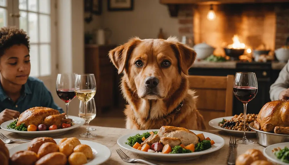 Thanksgiving feast with turkey and food items